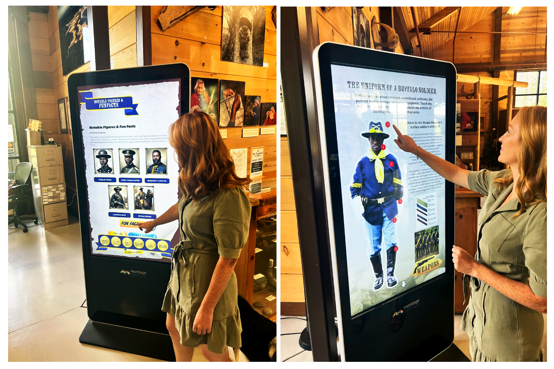 Woman interacting with Buffalo Soldiers app kiosk