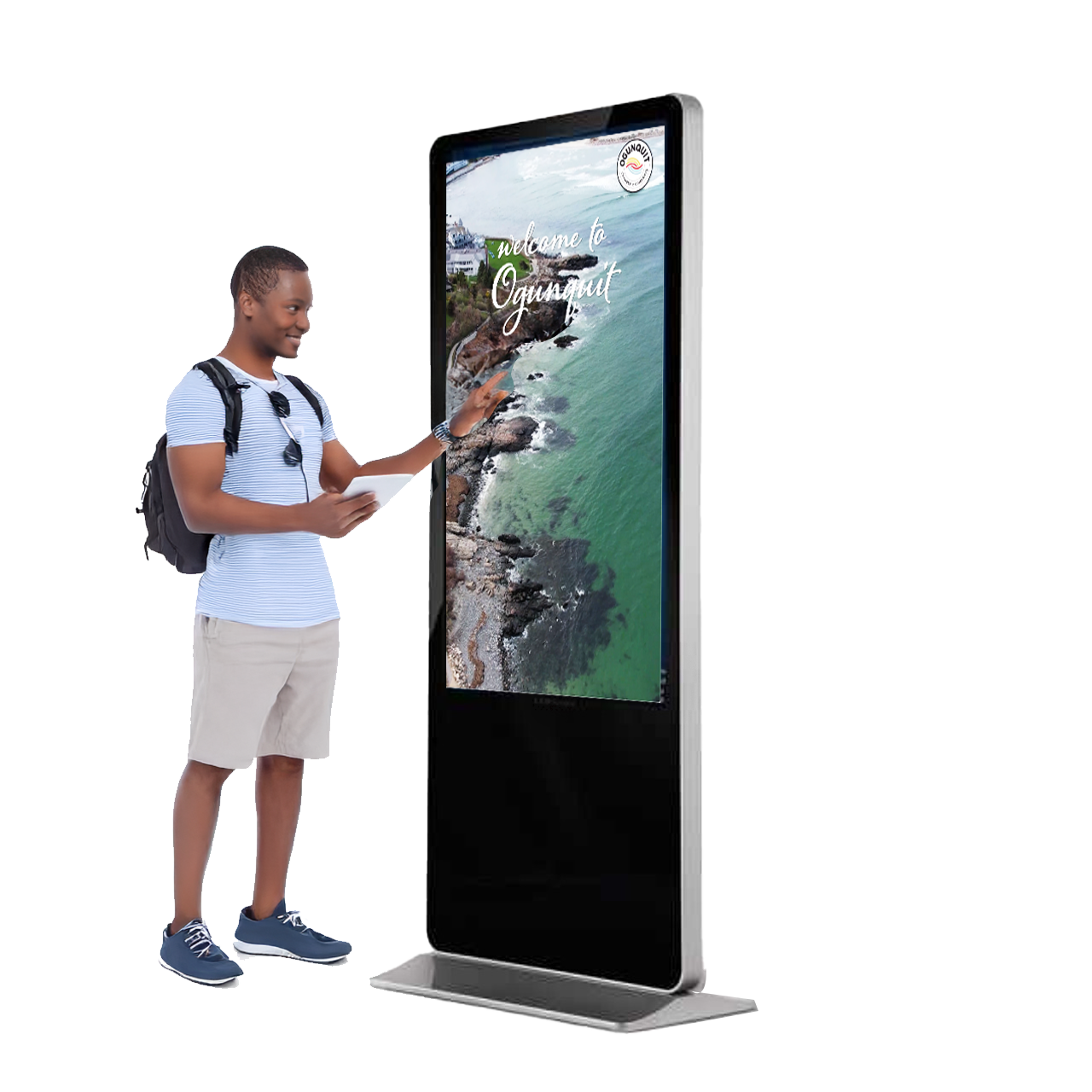 Man using Ogunquit app kiosk
